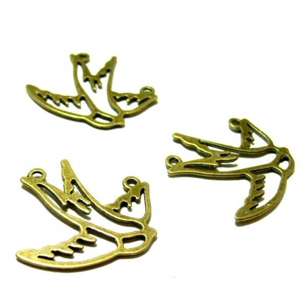 Lot de 20 pendentifs connecteur oiseau Grand Modèle metal couleur Bronze P608 