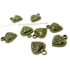 Pendentifs, breloque petits coeurs travaillés, métal couleur Bronze