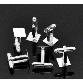 Boutons de manchettes plateau CARRE plat 10mm métal couleur ARGENT VIF