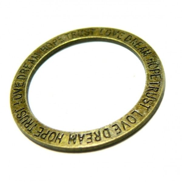 Lot de 10 pendentifs grand anneau message dream love hope métal couleur bronze ref 24