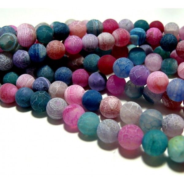 1 fil: environ 90 perles 4mm Agate craquelé effet givre multicolore