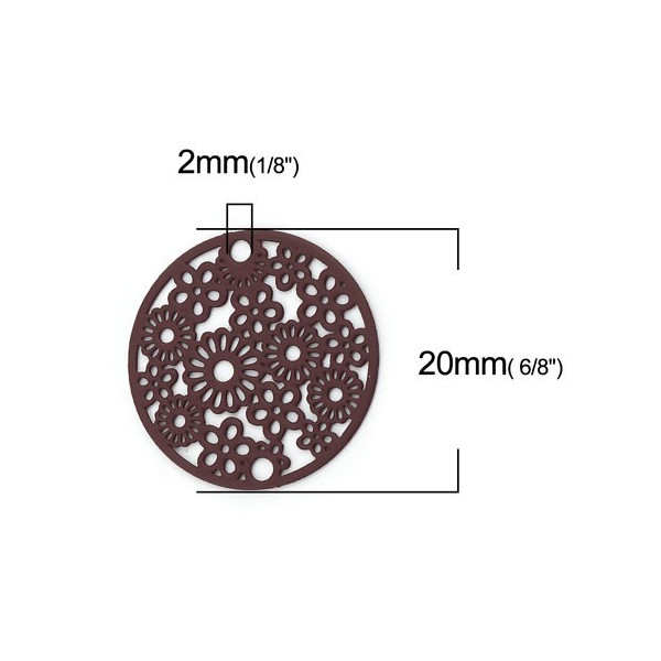 Estampes Connecteur Filigrane Médaillon Multi Fleurs 20mm – Cuivre Rouge Vin