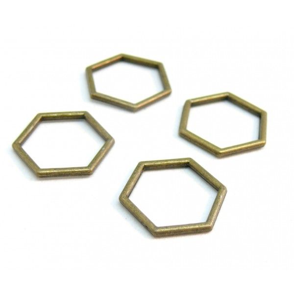 PS1185930 PAX 40 pendentifs connecteur HEXAGONE, HEXAGONALE 17 par 15mm métal couleur Bronze