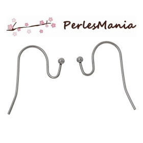 Boucles d'oreille crochet avec bille, ACIER INOXYDABLE 304, finition Argent Platine