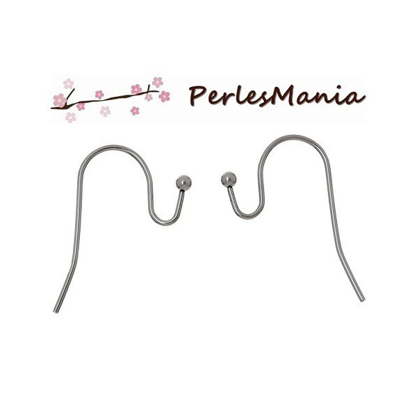 Boucles d'oreille crochet avec bille, ACIER INOXYDABLE 304, finition Argent Platine