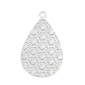 PS110200096 PAX 5 Estampes pendentif filigrane Fleur 25mm métal couleur Argent Platine