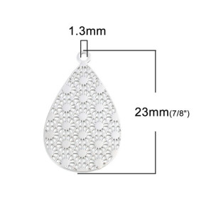 PS110200096 PAX 5 Estampes pendentif filigrane Fleur 25mm métal couleur Argent Platine