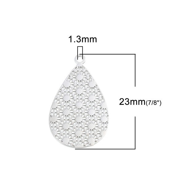 PS110200096 PAX 5 Estampes pendentif filigrane Fleur 25mm métal couleur Argent Platine