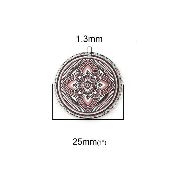 PS110118221 PAX 5 Estampes pendentif motif Geometrique psychédélique 25mm métal couleur Argent Platine