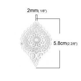PS110143655 PAX 4 Estampes pendentif connecteur filigrane Goutte Arabesque 58mm cuivre couleur Argent Platine