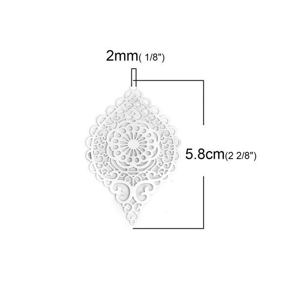 PS110143655 PAX 4 Estampes pendentif connecteur filigrane Goutte Arabesque 58mm cuivre couleur Argent Platine