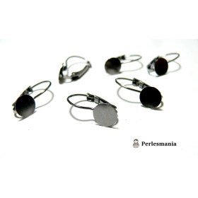 Apprêt création de bijoux: 2 Supports de Boucle d'oreille dormeuse simple GUN Metal 