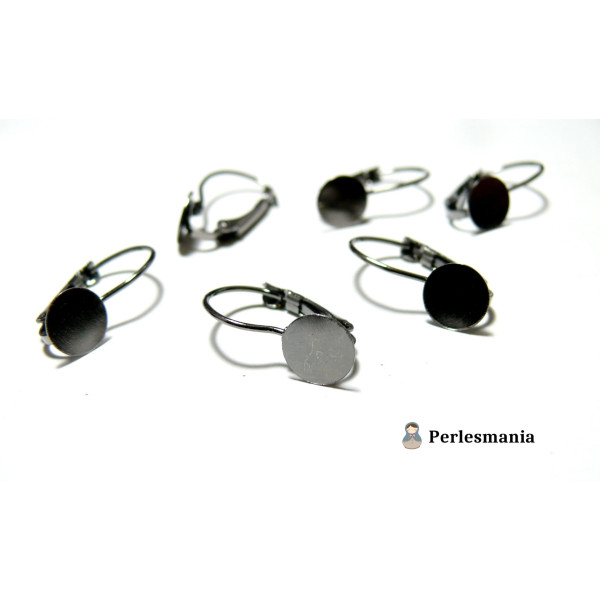 Apprêt création de bijoux: 2 Supports de Boucle d'oreille dormeuse simple GUN Metal 