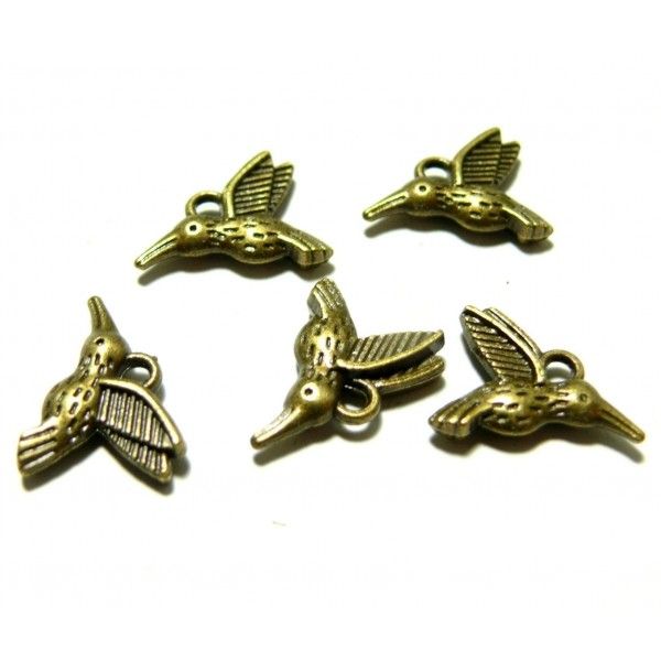 Lot de 20 pendentifs oiseau mouche grand modèle métal couleur Bronze 2Y8219