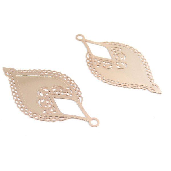 Estampes pendentif filigrane Goutte travaillée 46mm métal couleur Or Rose