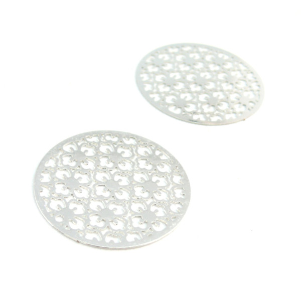 AE114258 Lot de 4 Estampes pendentif filigrane Mandala 30mm métal couleur Argent Vif