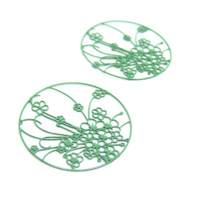 AE114140 Lot de 4 Estampes pendentif filigrane  Champ de Fleurs 30mm métal couleur Vert