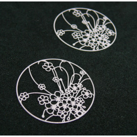 Estampes pendentif filigrane  Champ de Fleurs 30mm métal couleur Rose