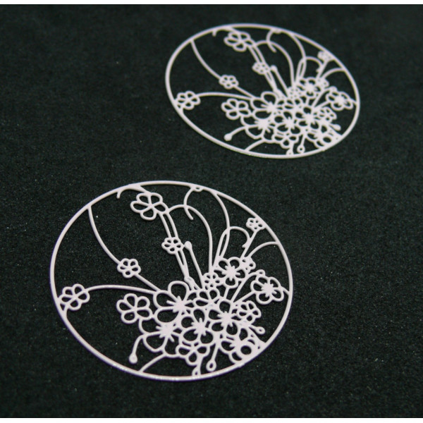 Estampes pendentif filigrane  Champ de Fleurs 30mm métal couleur Rose