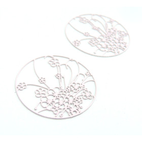 AE114140 Lot de 4 Estampes pendentif filigrane  Champ de Fleurs 30mm métal couleur Rose