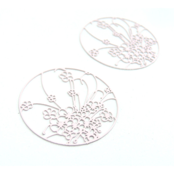 Estampes pendentif filigrane  Champ de Fleurs 30mm métal couleur Rose