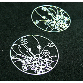 Estampes pendentif filigrane Champ de Fleurs 30mm métal couleur Argent Vif