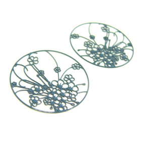 Estampes Pendentif Filigrane Champ de Fleurs 30mm – Cuivre Bleu Pétrole Gris