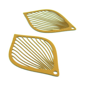 AE114944 Lot de 4 Estampes pendentif filigrane  Goutte Eventail 28 par 38mm métal couleur Marron Camel