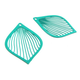 AE114944 Lot de 4 Estampes pendentif filigrane  Goutte Eventail 28 par 38mm métal couleur Marron Camel