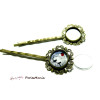 20 pièces: 10 Supports de barrette ref 2M3107 fleur  bronze et 10 cabochons en 12mm 