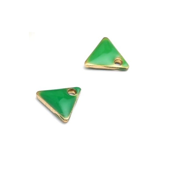sequins médaillons émaillés Triangle petit modèle biface Vert  5mm Base doré
