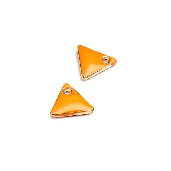 sequins médaillons émaillés Triangle petit modèle biface Orange 5mm Base doré