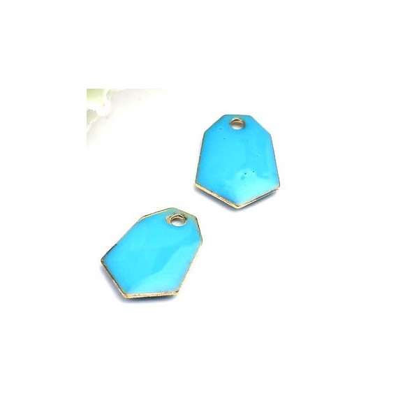 sequins médaillons émaillés Polygone biface Bleu Turquoise Base doré