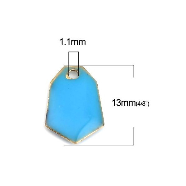 PS110238239 PAX 5 sequins médaillons émaillés Polygone biface Bleu Turquoise Base doré