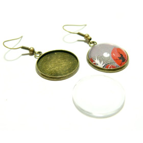 4 pièces: 2 Boucle d'oreille Qualité crochet 12mm BR et 2 cabochons en verre