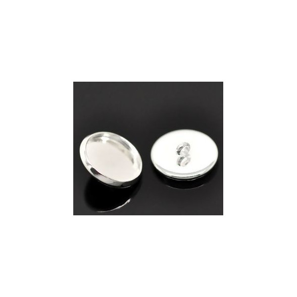 PS117302 PAX 10 Supports de boutons à coudre 12mm metal couleur Argent Vif