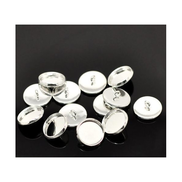PS117302  Supports de boutons à coudre 12mm metal couleur Argent Vif