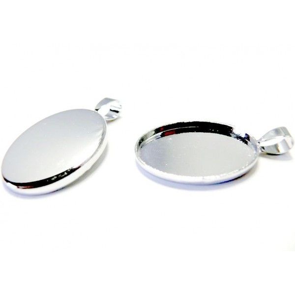 10 Supports de pendentif ovale 18 par 25mm attache triangle qualité métal couleur Argent Platine