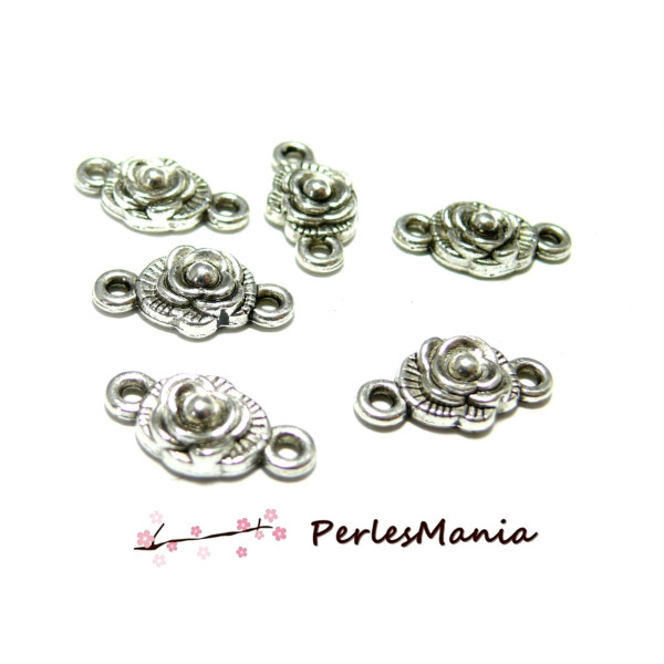 Pendentifs breloque Vieil argent  connecteur rose ovale