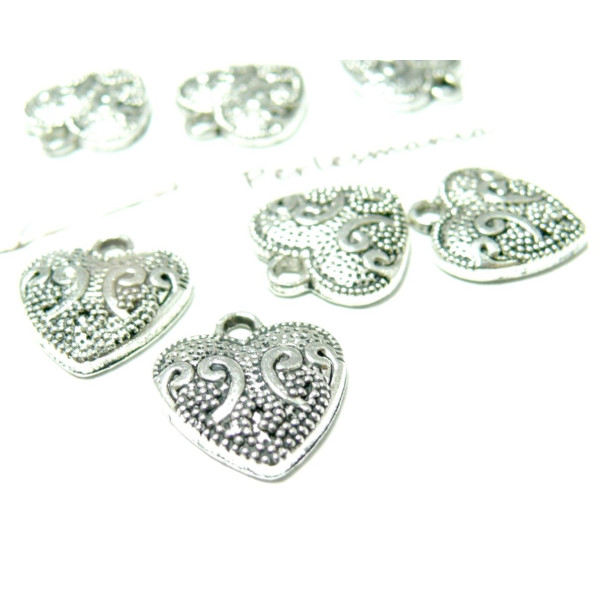 Pendentifs breloques coeurs vague métal couleur Argent Antique