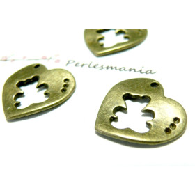 pendentifs coeur ourson métal couleur Bronze