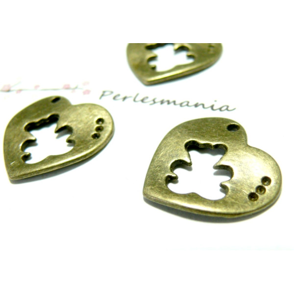 pendentifs coeur ourson métal couleur Bronze