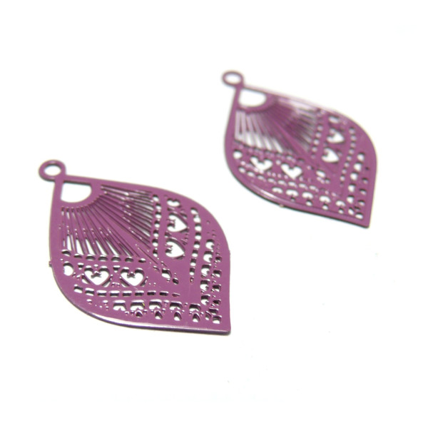 Estampes pendentif connecteur filigrane Goutte eventail Violet Aubergine 20mm