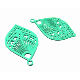 Estampes pendentif connecteur filigrane Goutte eventail  Vert d'eau 20mm