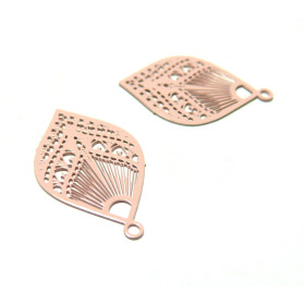AE115342 Lot de 4 Estampes pendentif connecteur filigrane Goutte eventail Rose 20mm
