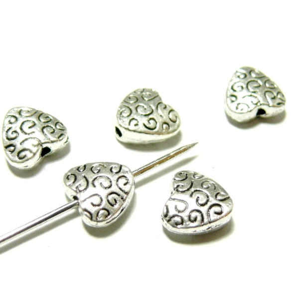 perles intercalaire coeurs tourbillons metal couleur ARGENT ANTIQUE
