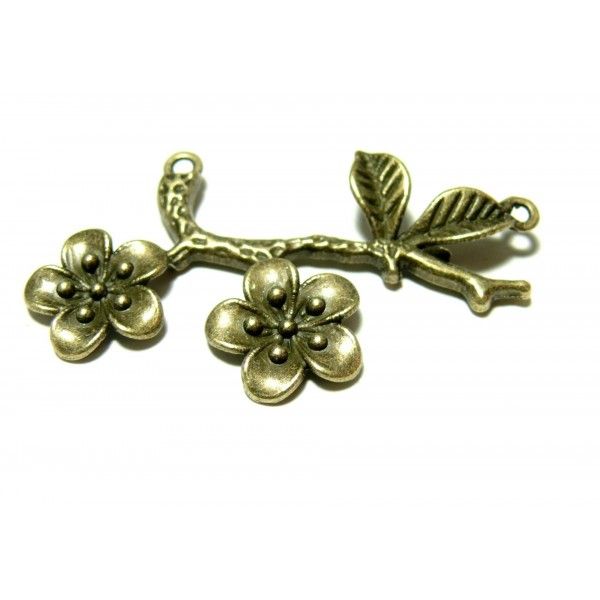 2 pendentifs connecteur cerisier en fleur métal couleur bronze ref 188 