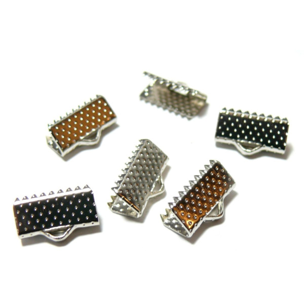Griffes, Serre fils, Embouts, Attache Ruban 13mm, laiton couleur Argent Platine