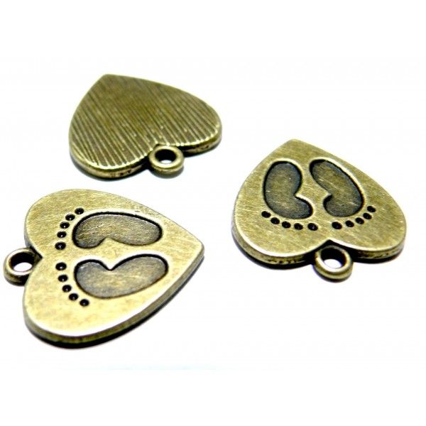 Lot de 20 pendentifs Amour de petons  métal couleur Bronze 2Y4229 