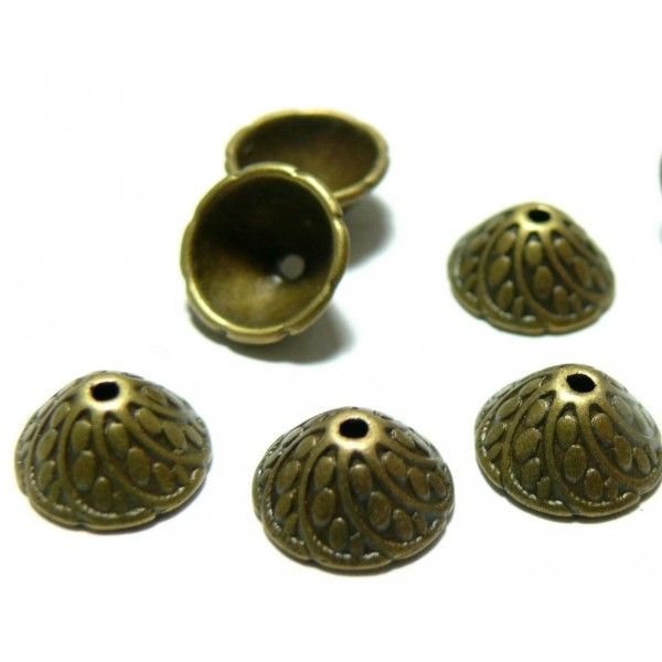 Apprêt pour bijoux: 40 coupelles calottes caps motifs P535Y Bronze
